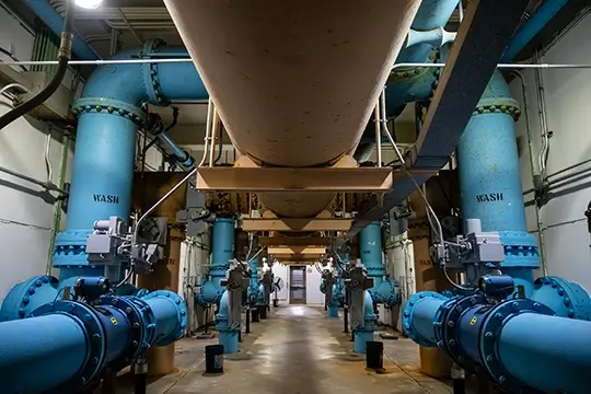 Industrial Interior and Exterior of a Modern Municipal Drinking Water Treatment Plant