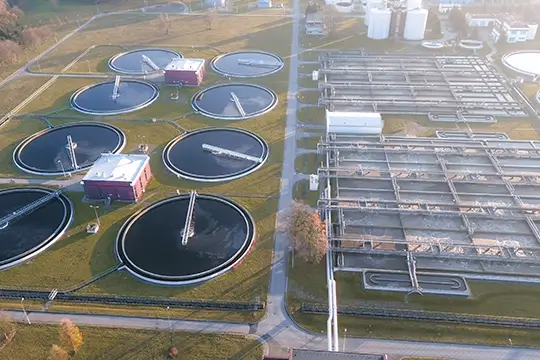 Wastewater recycling and purification station aerial view