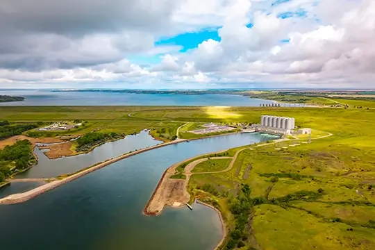 Aerial View Oahe Dam Hydroelectric Power Plant South Dakota